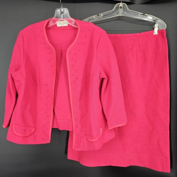 Vintage Amy Adams Knits Skirt Suit Womens Medium Studded Jacket Skirt Set 80s - Picture 1 of 16